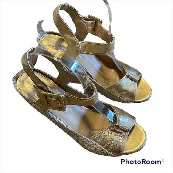 Diane von Furstenberg DVF Sudan Gold Leather Espadrille Wedge size 10M - Picture 1 of 11